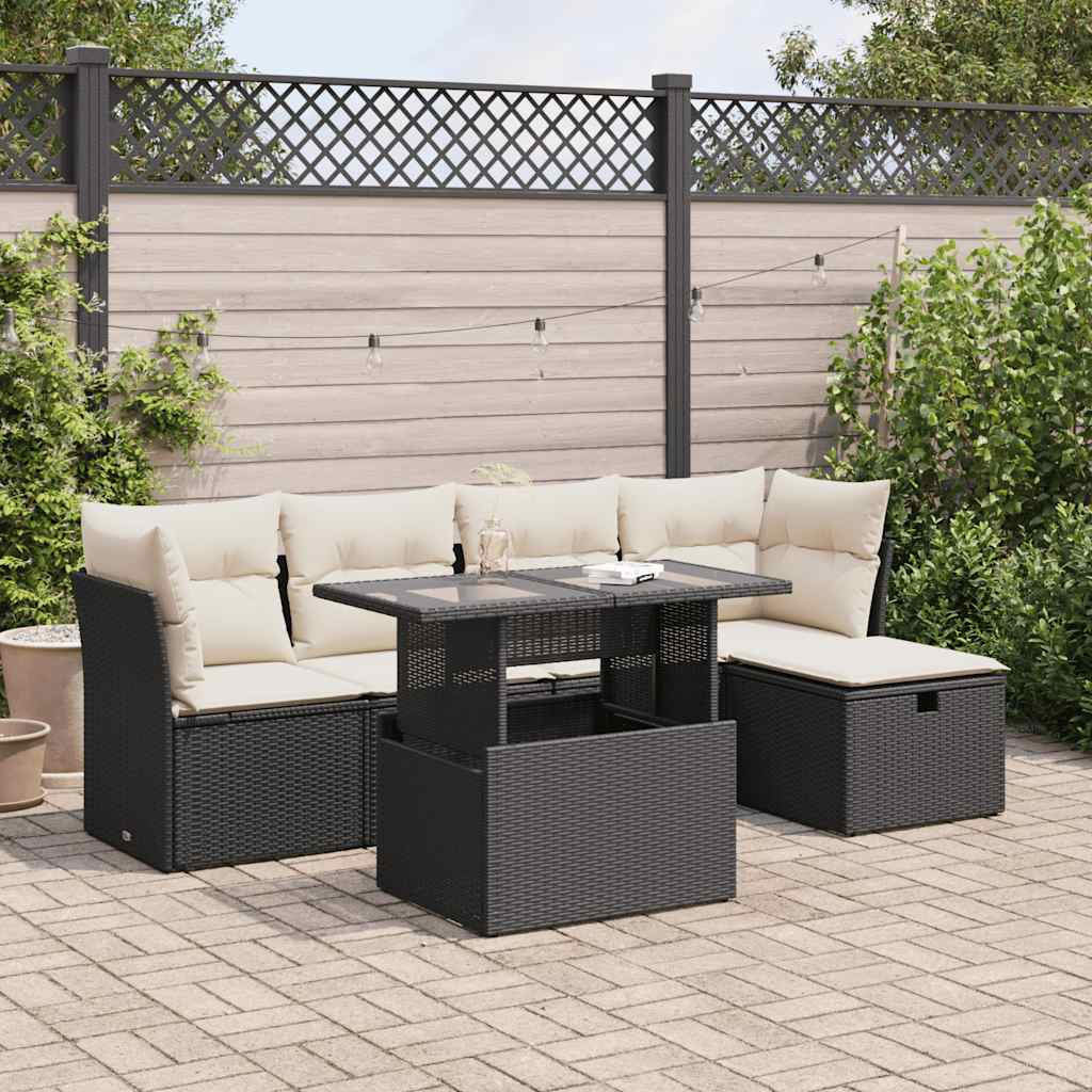 6-delige Loungeset met kussens poly rattan zwart is nu te koop bij PeponiXL, paradijselijk wonen!