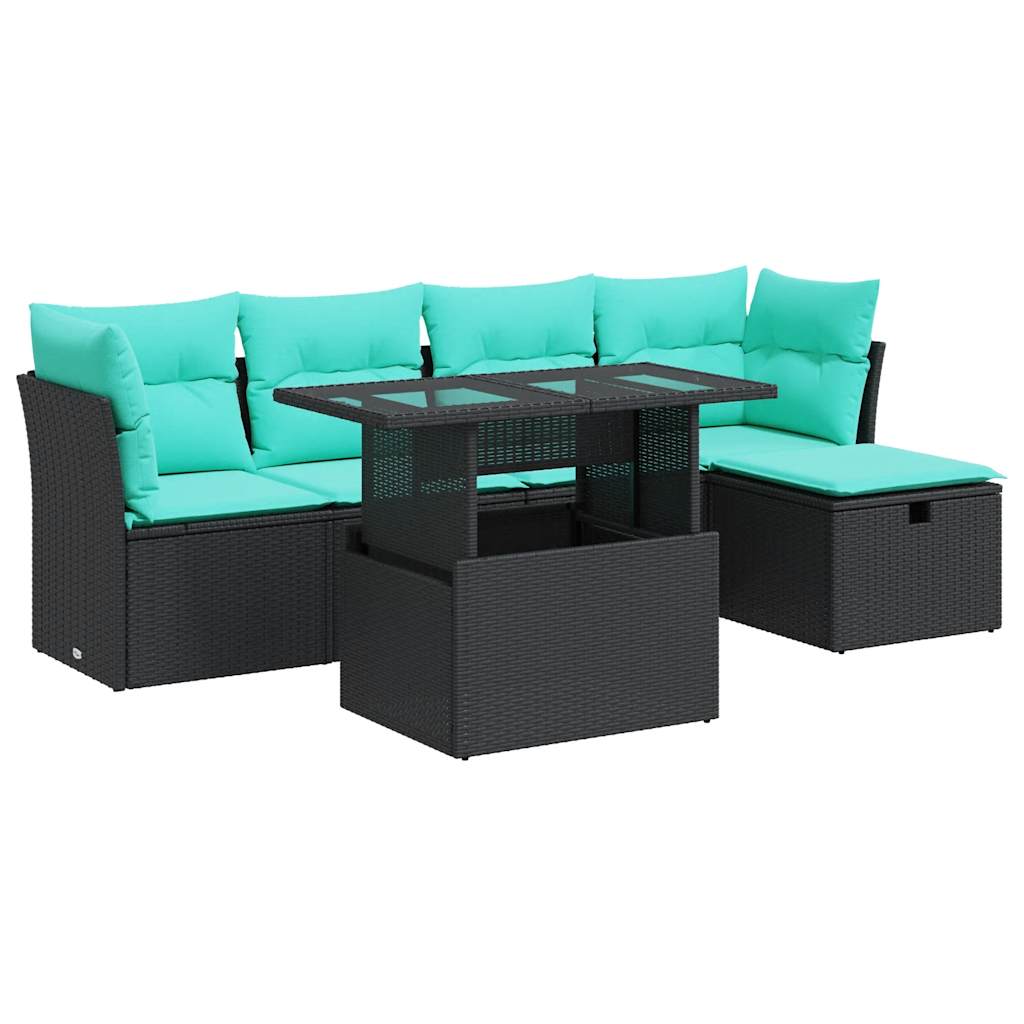 6-delige Loungeset met kussens poly rattan acacia zwart is nu te koop bij PeponiXL, paradijselijk wonen!