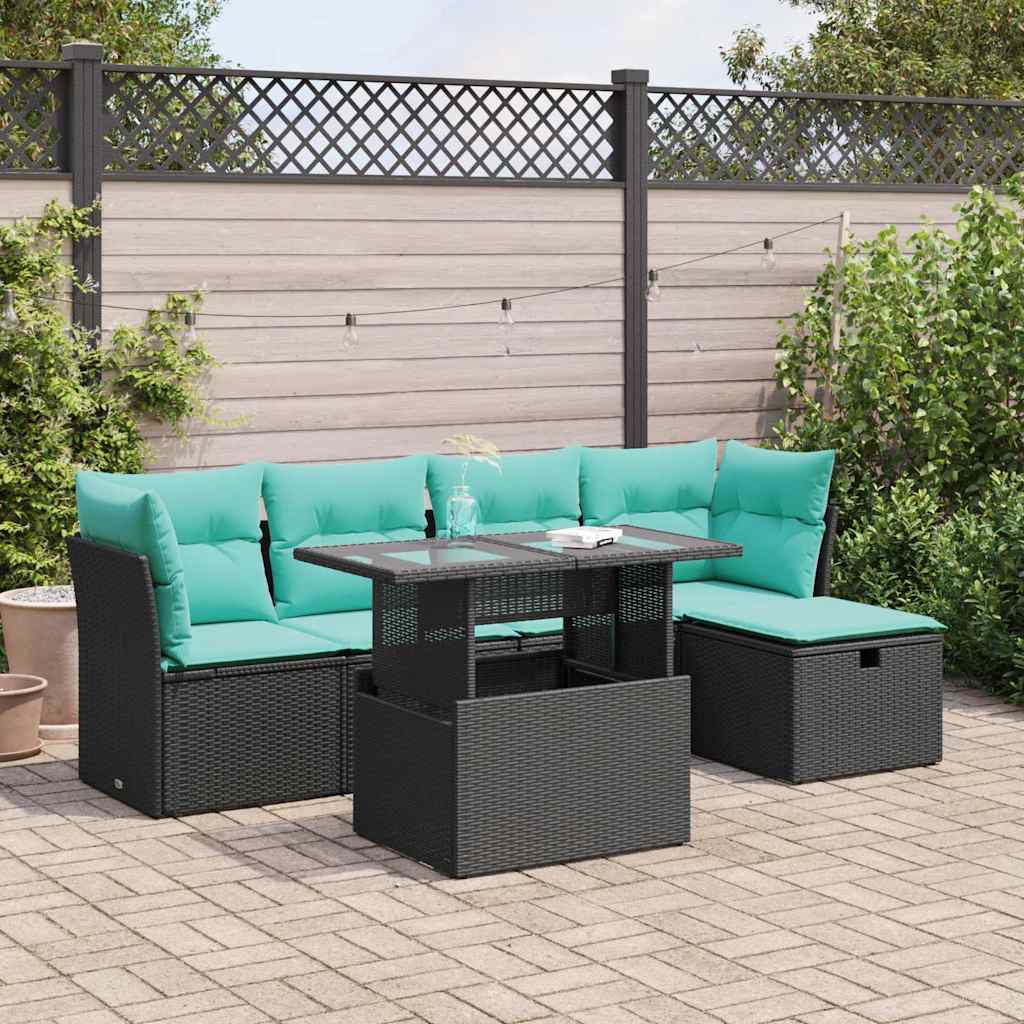 6-delige Loungeset met kussens poly rattan acacia zwart is nu te koop bij PeponiXL, paradijselijk wonen!