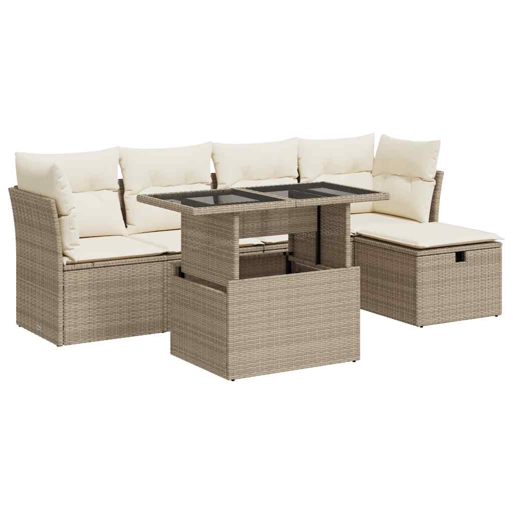6-delige Loungeset met kussens poly rattan beige is nu te koop bij PeponiXL, paradijselijk wonen!