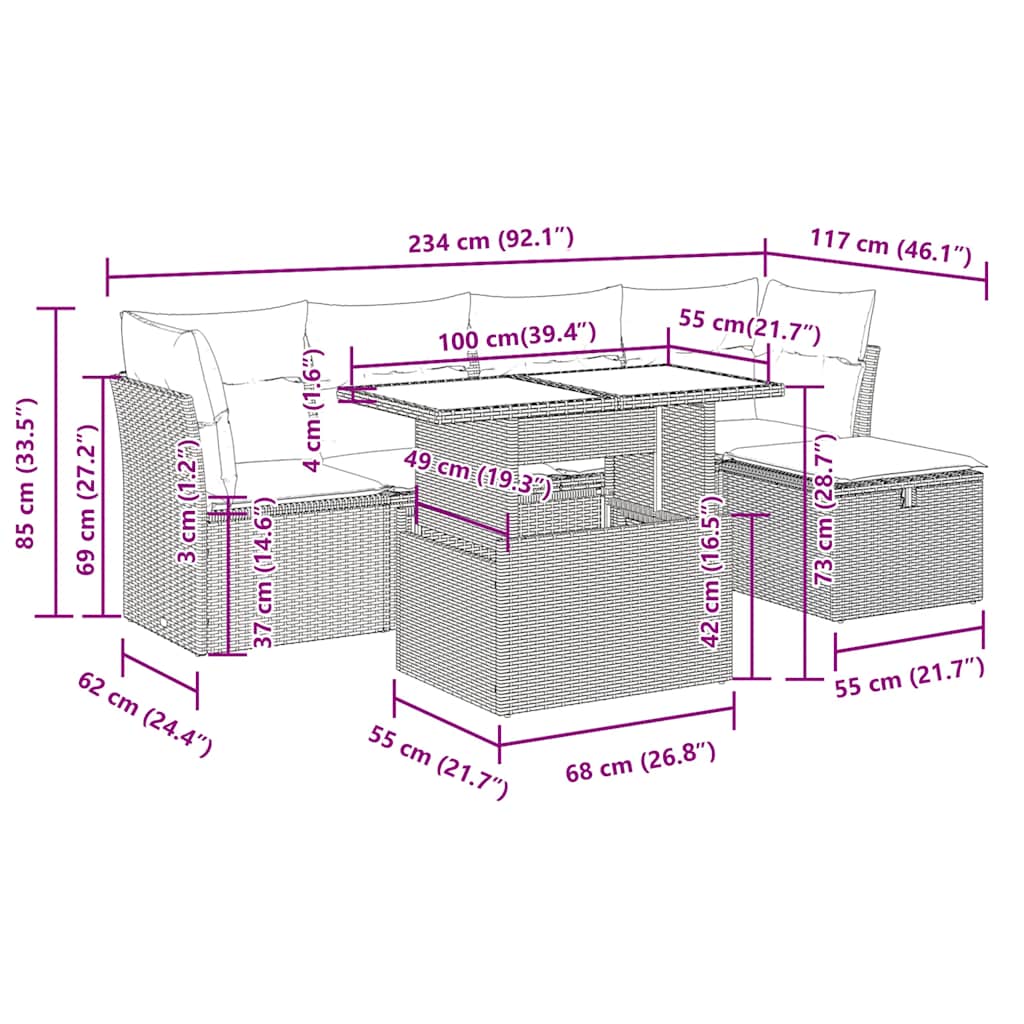 6-delige Loungeset met kussens poly rattan beige is nu te koop bij PeponiXL, paradijselijk wonen!