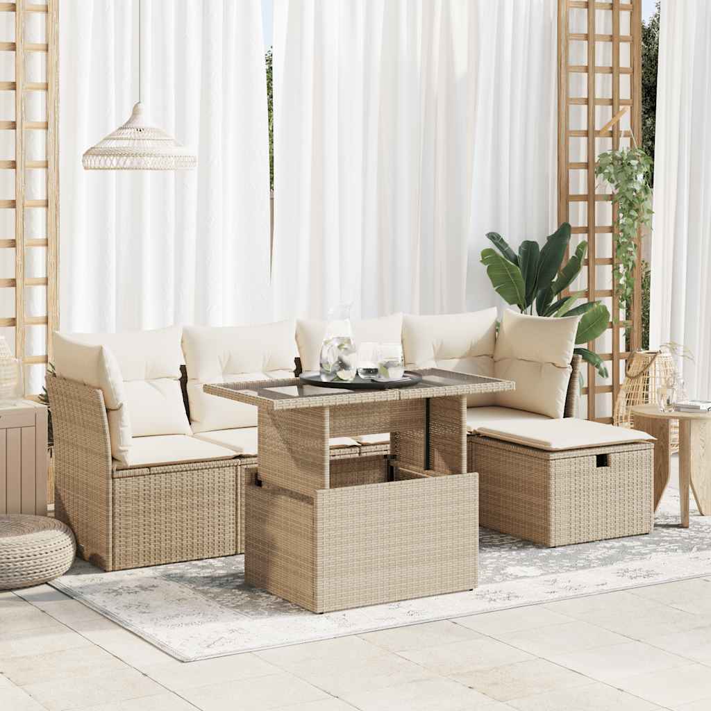 6-delige Loungeset met kussens poly rattan beige is nu te koop bij PeponiXL, paradijselijk wonen!