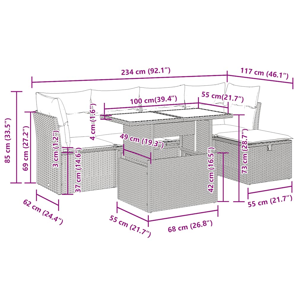6-delige Loungeset met kussens poly rattan beige is nu te koop bij PeponiXL, paradijselijk wonen!