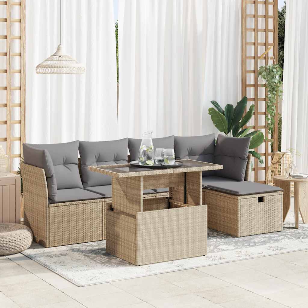 6-delige Loungeset met kussens poly rattan beige is nu te koop bij PeponiXL, paradijselijk wonen!