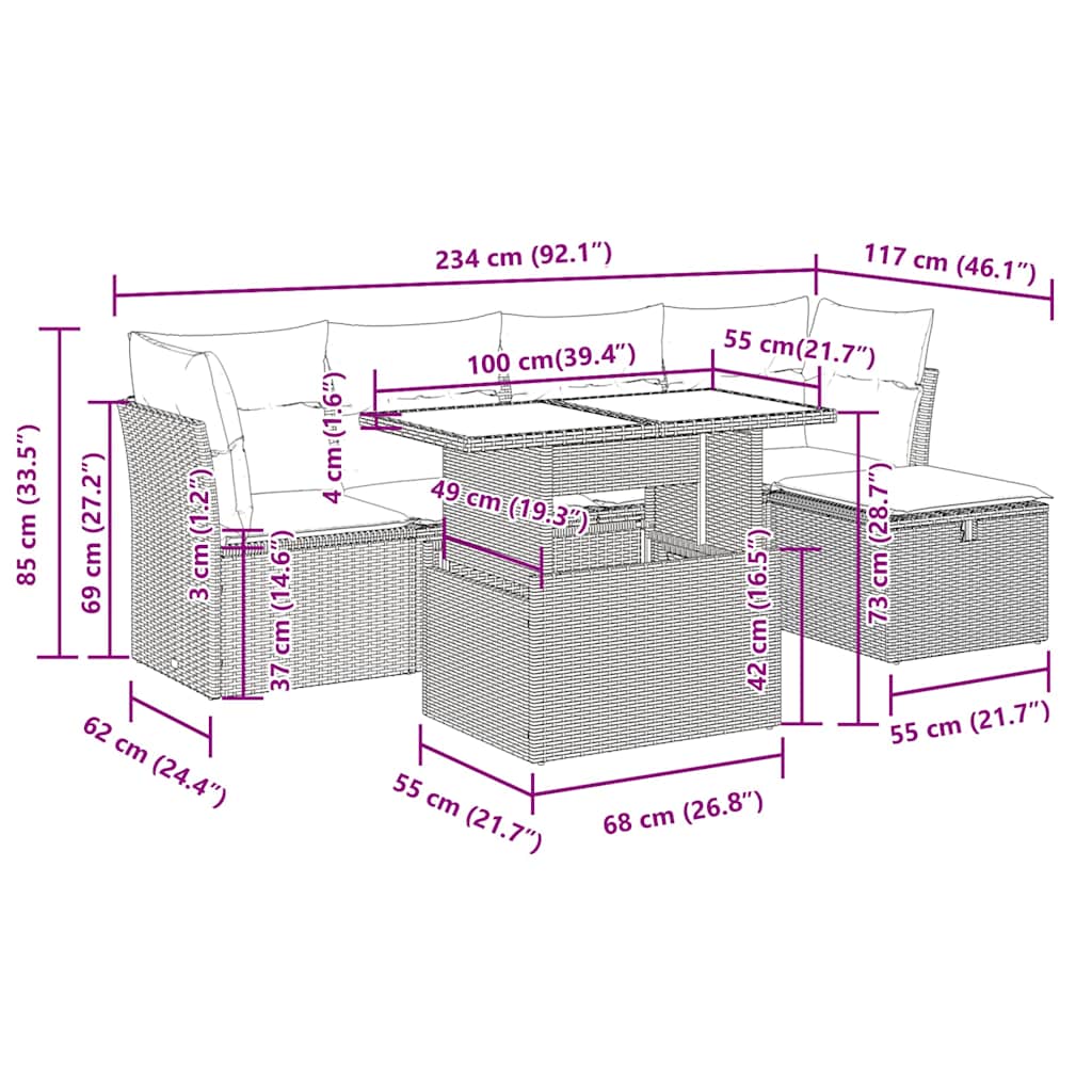 6-delige Loungeset met kussens poly rattan grijs is nu te koop bij PeponiXL, paradijselijk wonen!