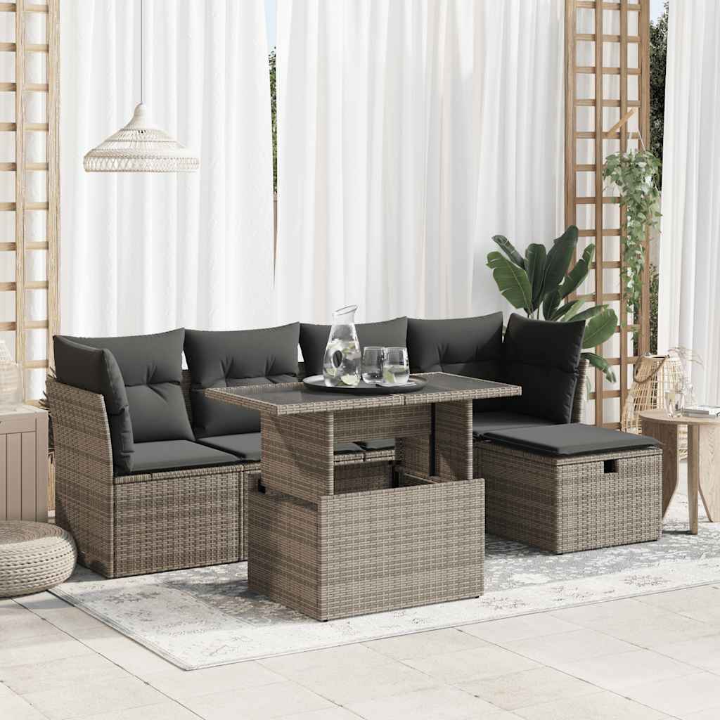 6-delige Loungeset met kussens poly rattan grijs is nu te koop bij PeponiXL, paradijselijk wonen!