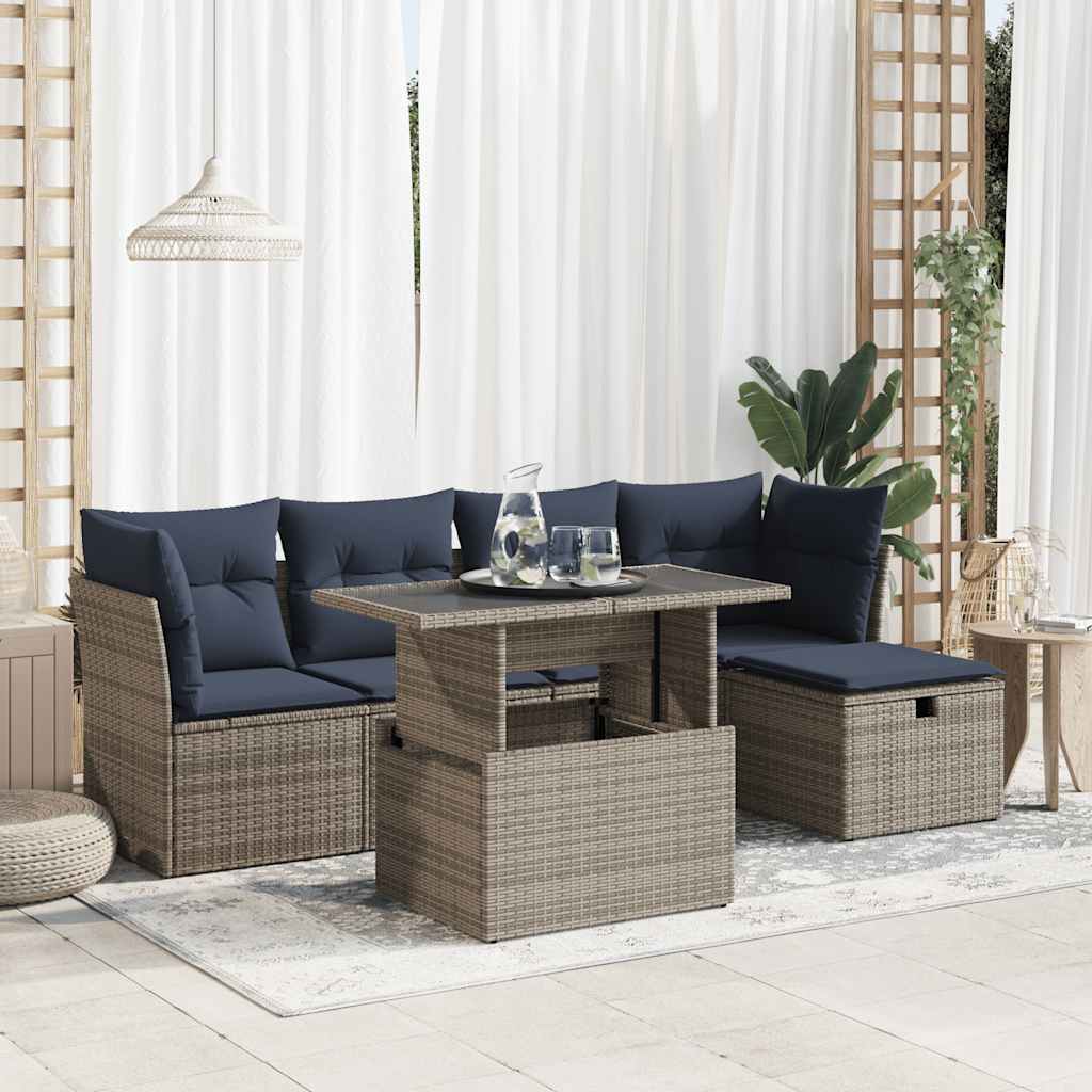 6-delige Loungeset met kussens poly rattan acacia grijs is nu te koop bij PeponiXL, paradijselijk wonen!