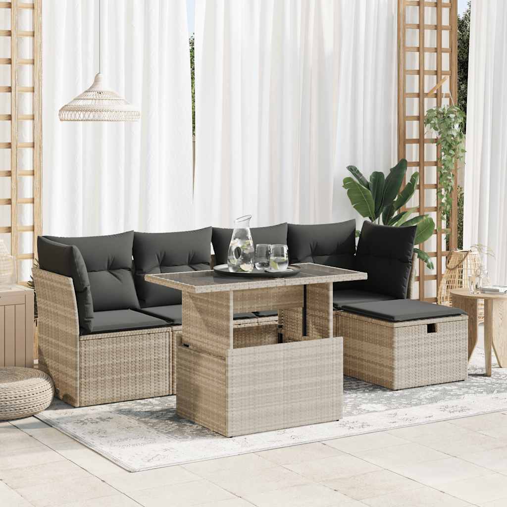 6-delige Loungeset met kussens poly rattan lichtgrijs is nu te koop bij PeponiXL, paradijselijk wonen!