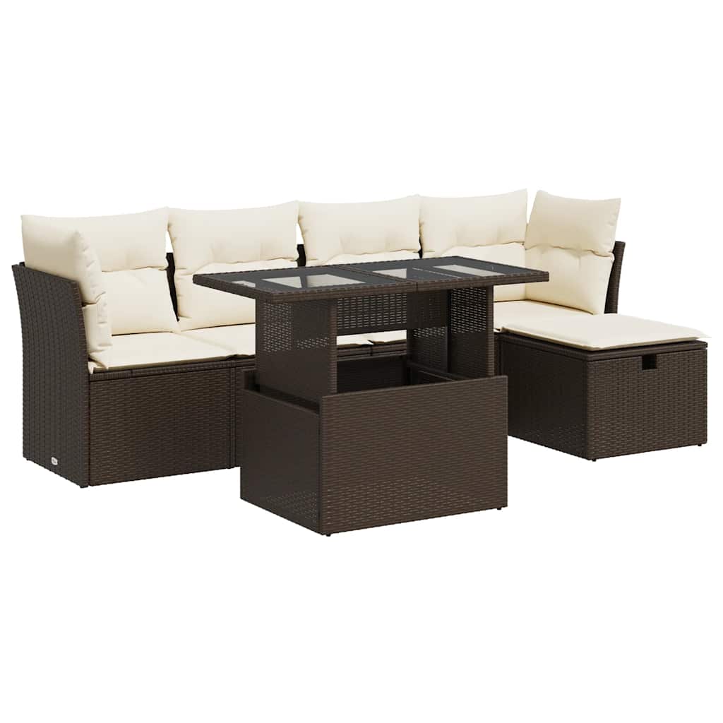 6-delige Loungeset met kussens poly rattan bruin is nu te koop bij PeponiXL, paradijselijk wonen!