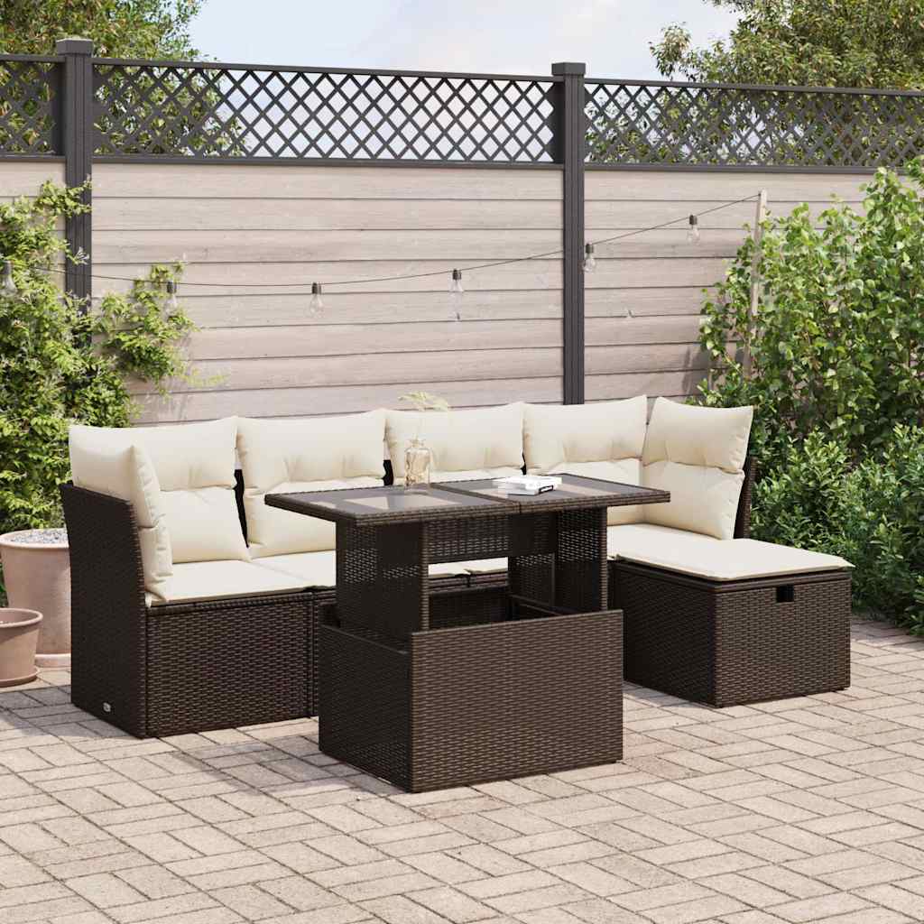 6-delige Loungeset met kussens poly rattan bruin is nu te koop bij PeponiXL, paradijselijk wonen!