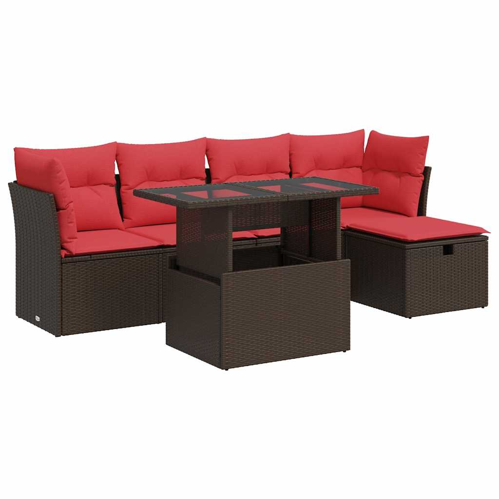 6-delige Loungeset met kussens poly rattan acacia bruin is nu te koop bij PeponiXL, paradijselijk wonen!