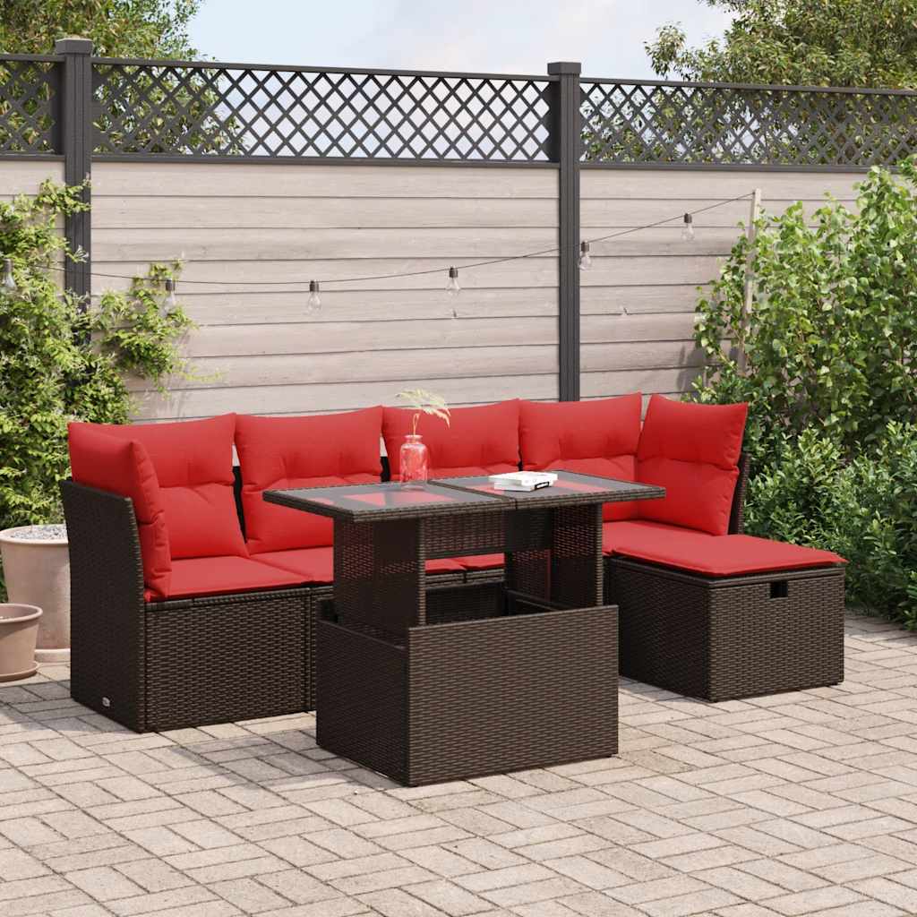6-delige Loungeset met kussens poly rattan acacia bruin is nu te koop bij PeponiXL, paradijselijk wonen!