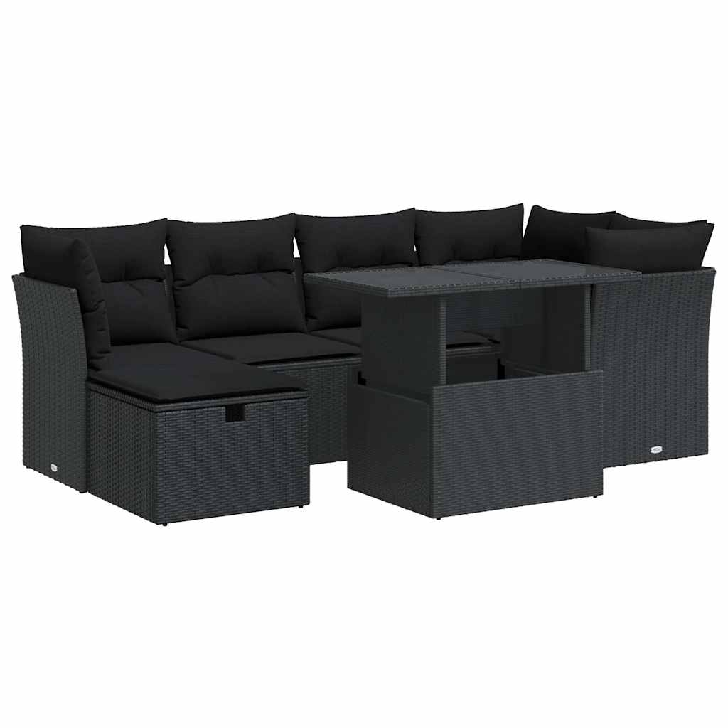 7-delige Loungeset met kussens poly rattan zwart is nu te koop bij PeponiXL, paradijselijk wonen!