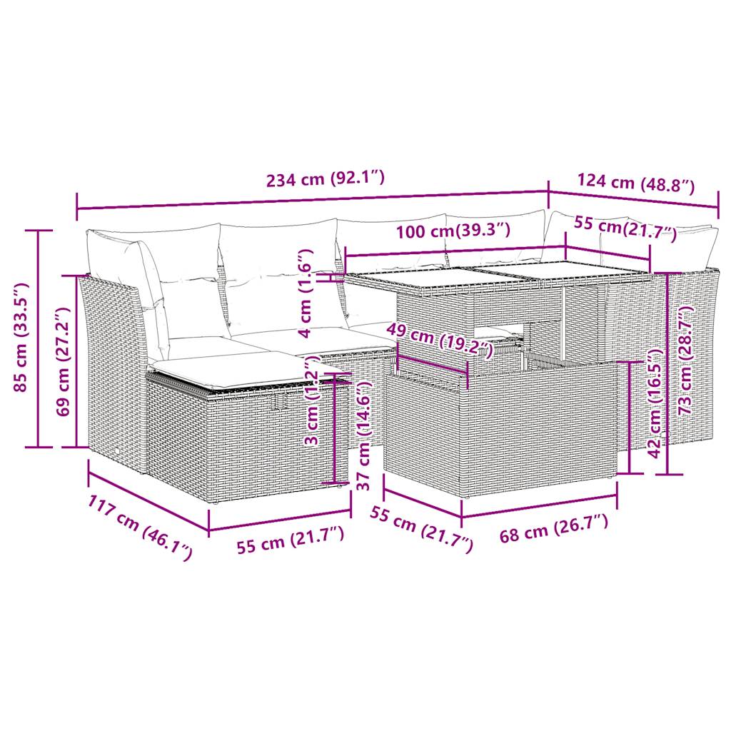 7-delige Loungeset met kussens poly rattan zwart is nu te koop bij PeponiXL, paradijselijk wonen!