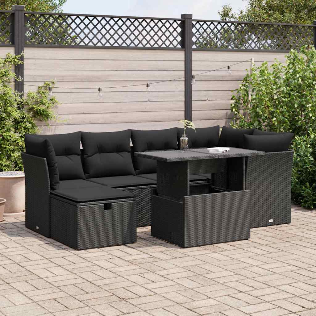 7-delige Loungeset met kussens poly rattan zwart is nu te koop bij PeponiXL, paradijselijk wonen!