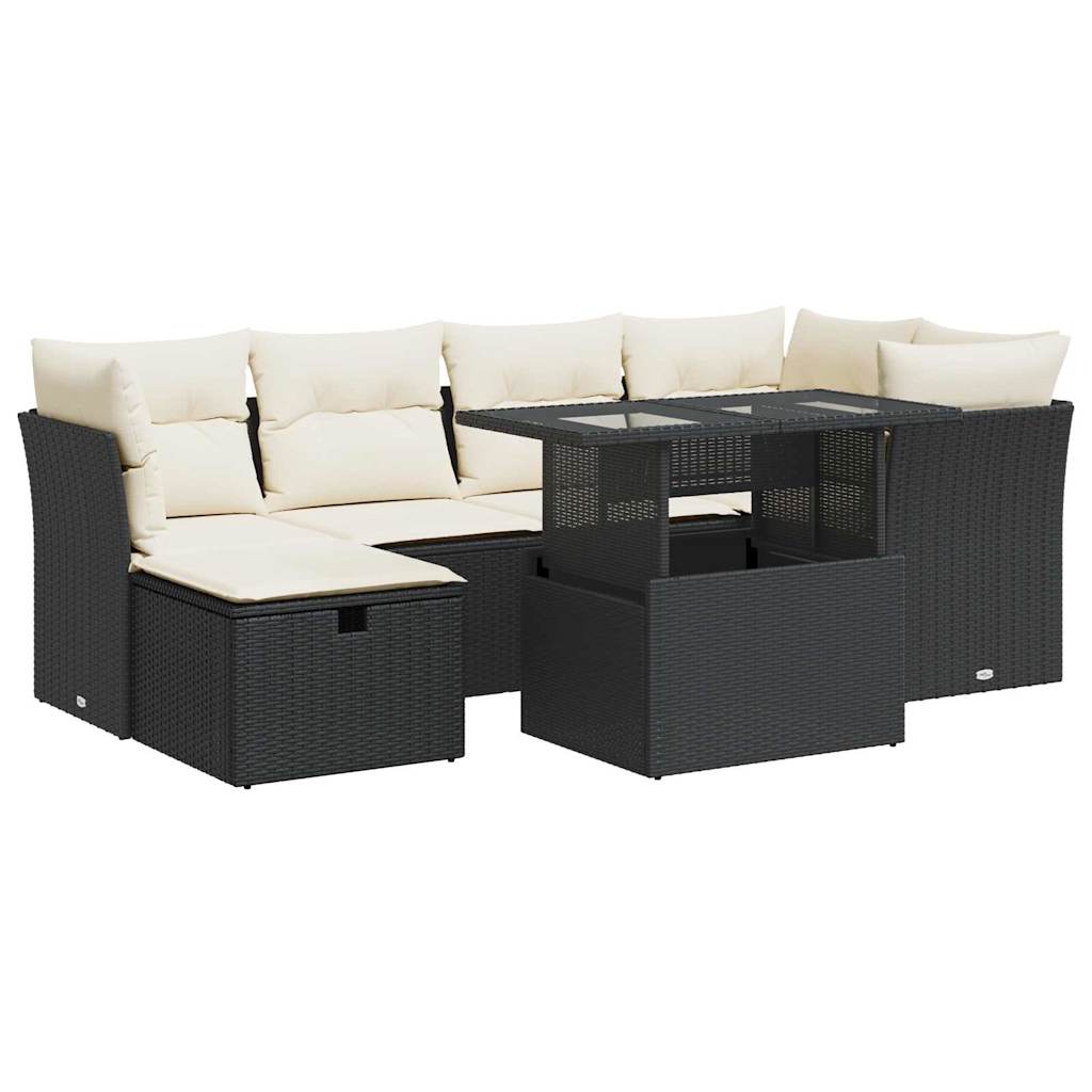 7-delige Loungeset met kussens poly rattan zwart is nu te koop bij PeponiXL, paradijselijk wonen!