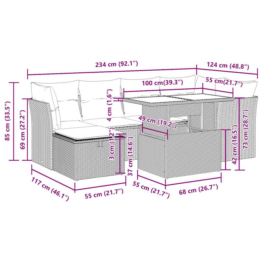 7-delige Loungeset met kussens poly rattan zwart is nu te koop bij PeponiXL, paradijselijk wonen!