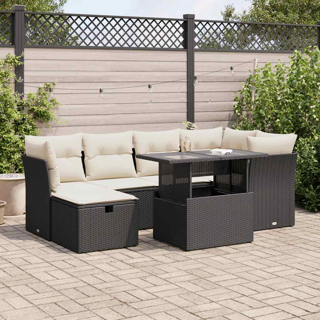 7-delige Loungeset met kussens poly rattan zwart is nu te koop bij PeponiXL, paradijselijk wonen!