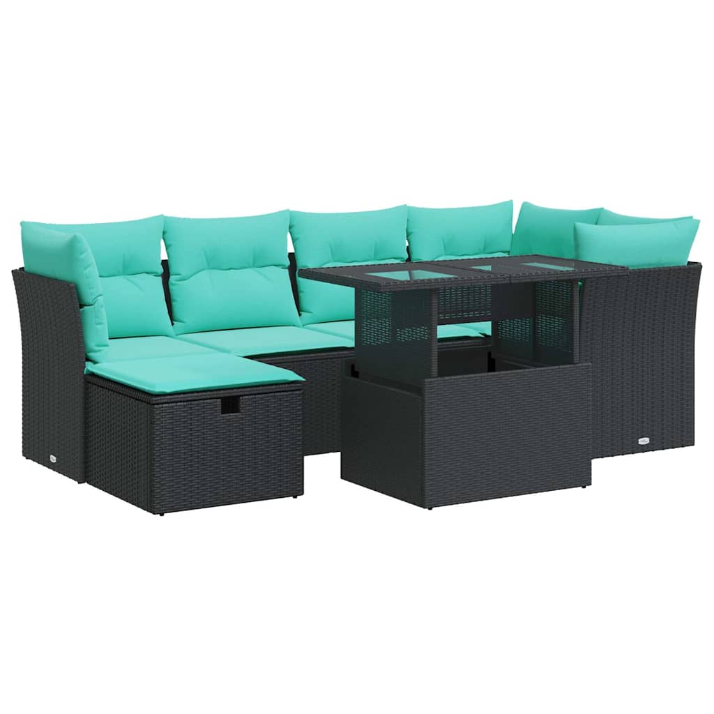 7-delige Loungeset met kussens poly rattan acacia zwart is nu te koop bij PeponiXL, paradijselijk wonen!