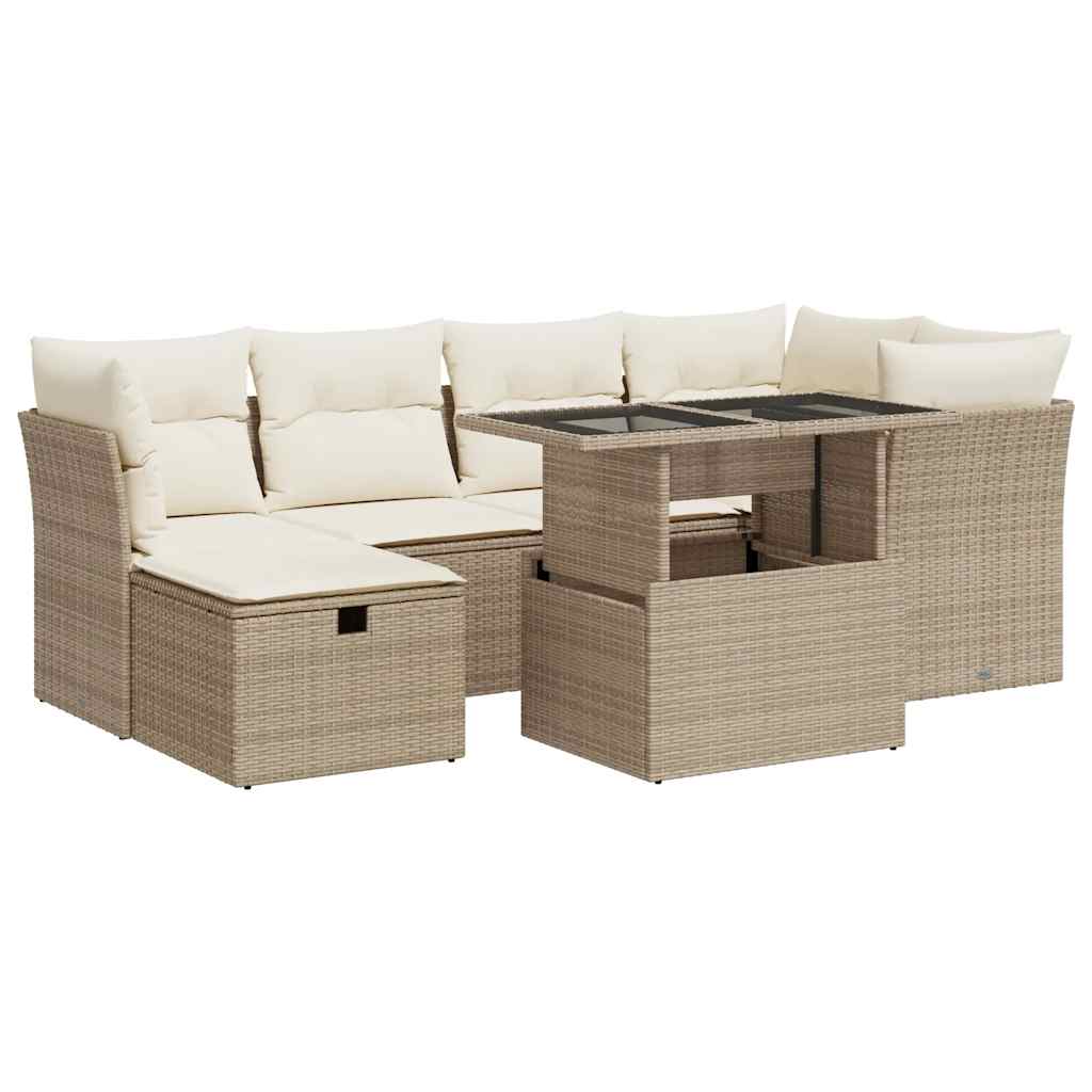 7-delige Loungeset met kussens poly rattan beige is nu te koop bij PeponiXL, paradijselijk wonen!