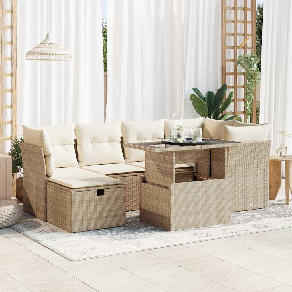 7-delige Loungeset met kussens poly rattan beige is nu te koop bij PeponiXL, paradijselijk wonen!