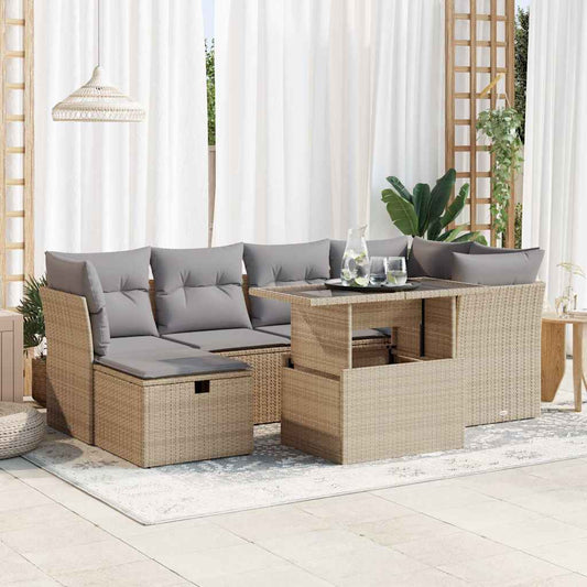 7-delige Loungeset met kussens poly rattan beige is nu te koop bij PeponiXL, paradijselijk wonen!