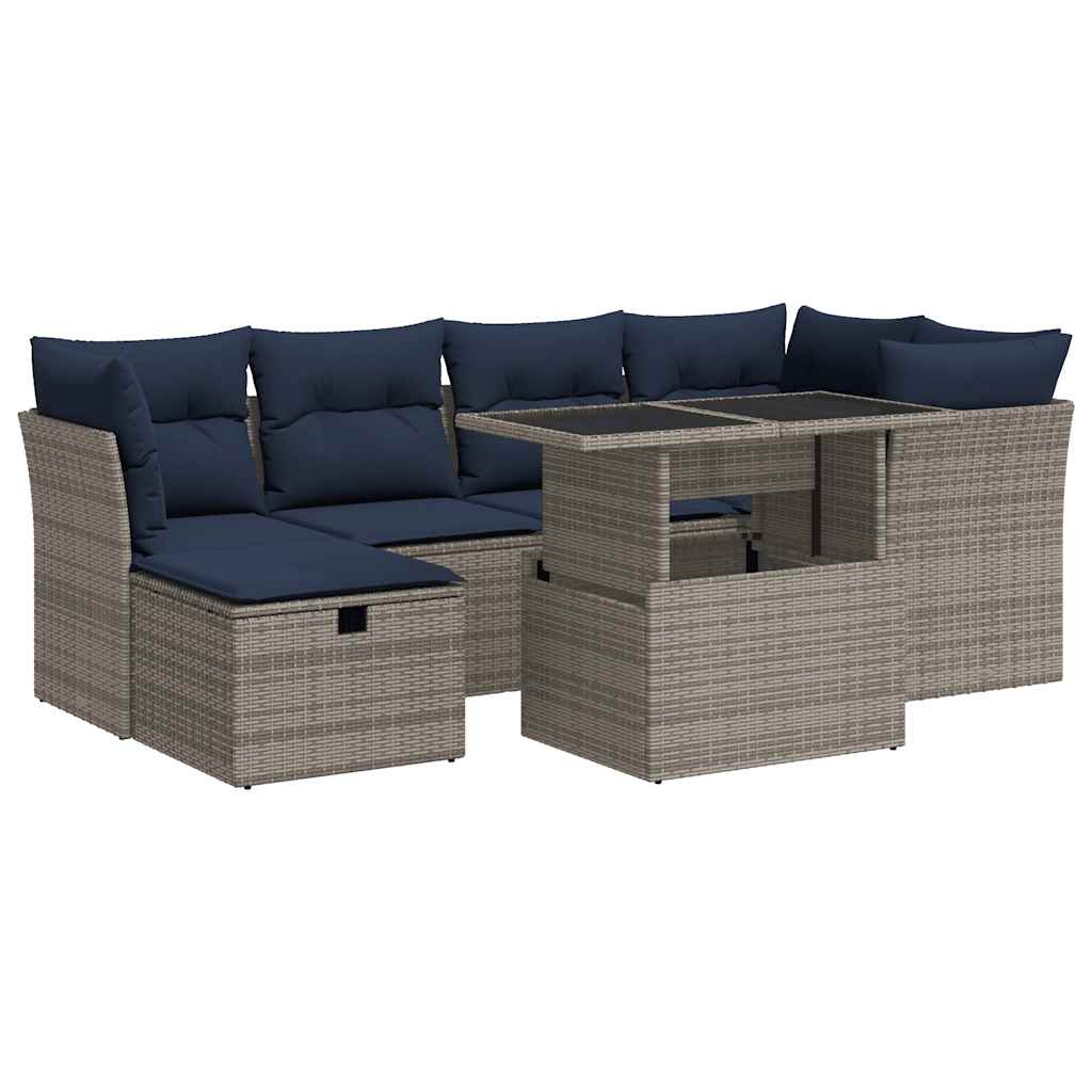 7-delige Loungeset met kussens poly rattan acacia grijs is nu te koop bij PeponiXL, paradijselijk wonen!