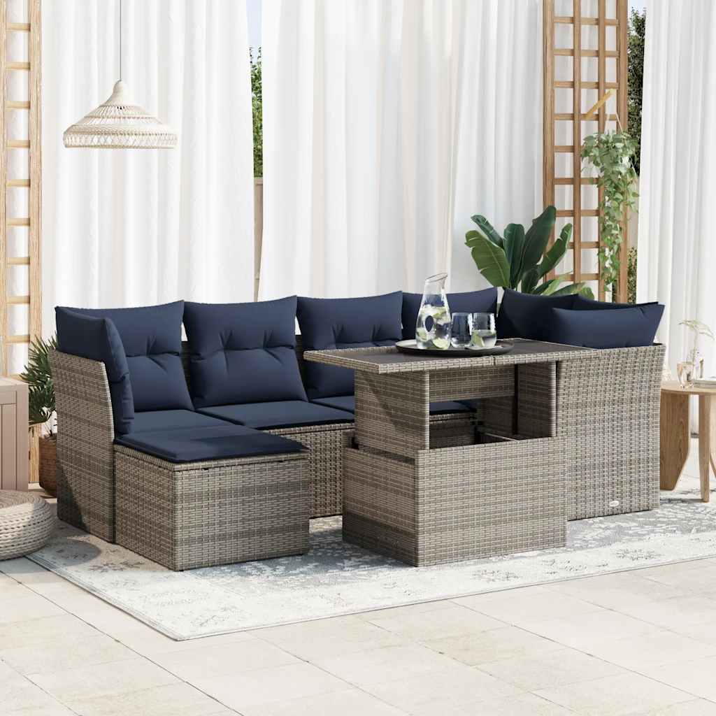 7-delige Loungeset met kussens poly rattan acacia grijs is nu te koop bij PeponiXL, paradijselijk wonen!