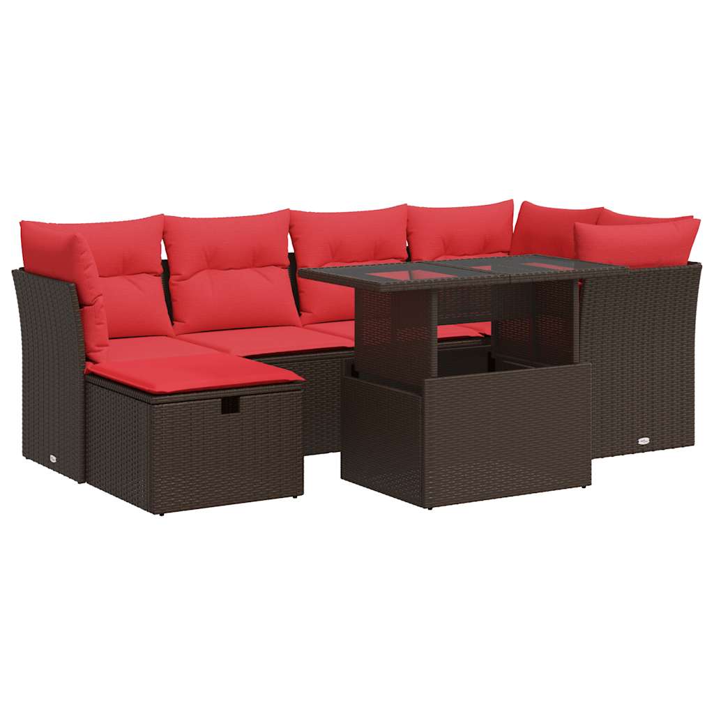 7-delige Loungeset met kussens poly rattan acacia bruin is nu te koop bij PeponiXL, paradijselijk wonen!