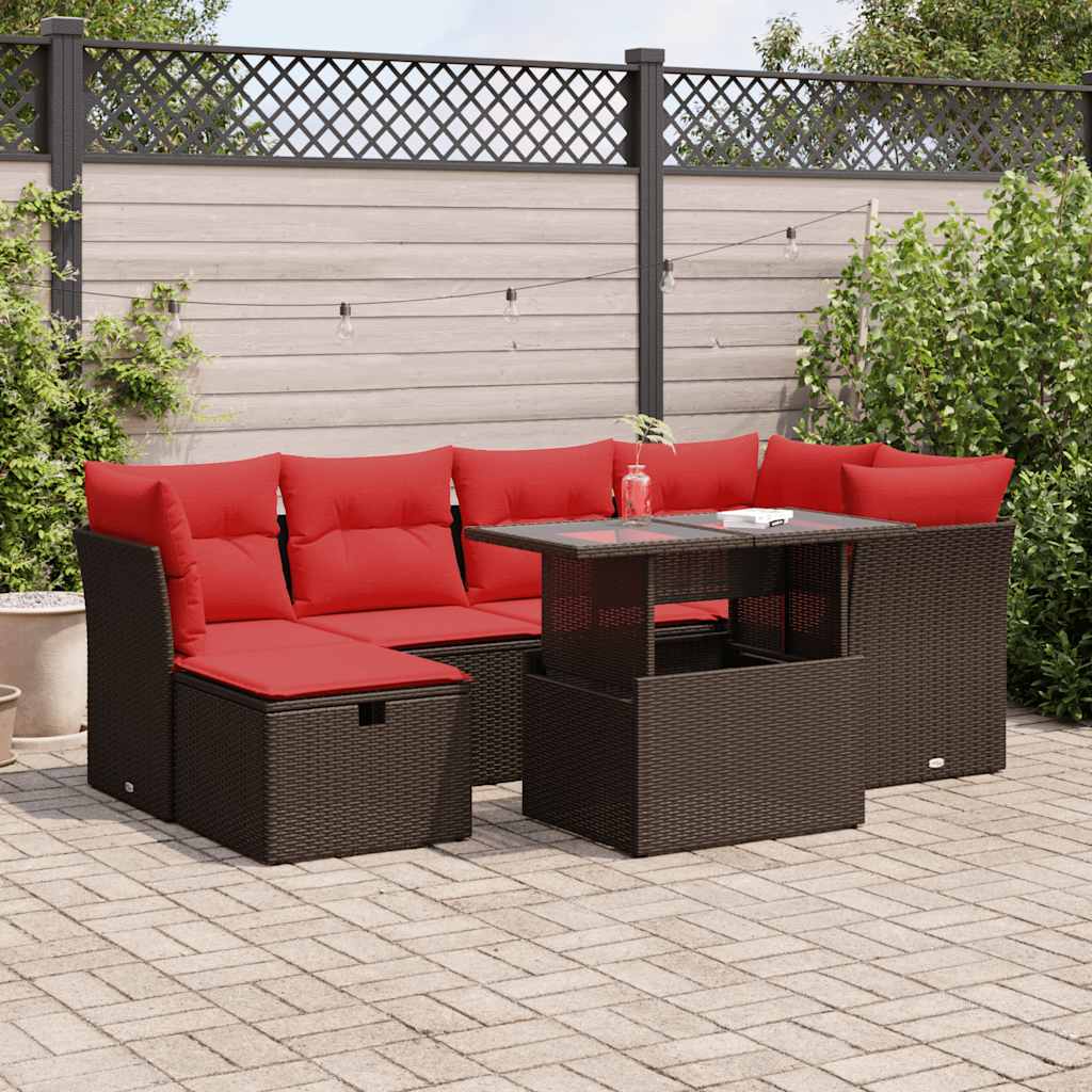7-delige Loungeset met kussens poly rattan acacia bruin is nu te koop bij PeponiXL, paradijselijk wonen!
