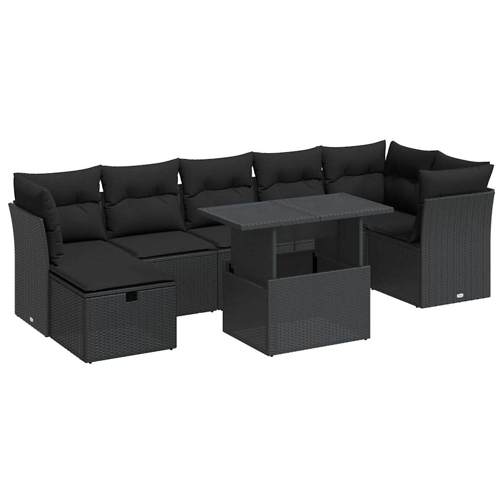 8-delige Loungeset met kussens poly rattan zwart is nu te koop bij PeponiXL, paradijselijk wonen!