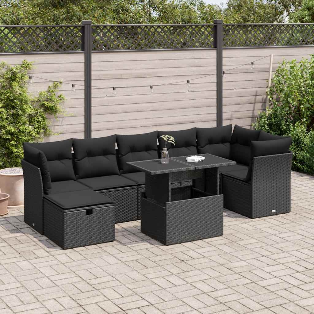 8-delige Loungeset met kussens poly rattan zwart is nu te koop bij PeponiXL, paradijselijk wonen!