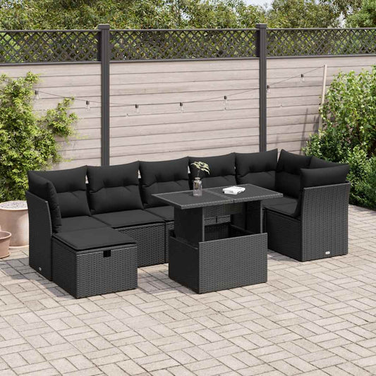 8-delige Loungeset met kussens poly rattan zwart is nu te koop bij PeponiXL, paradijselijk wonen!