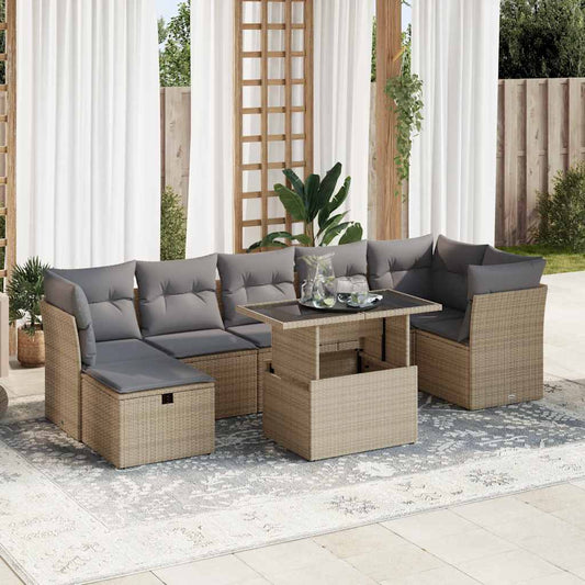 8-delige Loungeset met kussens poly rattan beige is nu te koop bij PeponiXL, paradijselijk wonen!