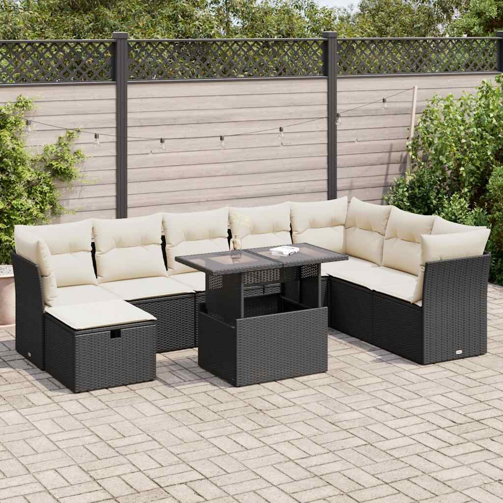 9-delige Loungeset met kussens poly rattan zwart is nu te koop bij PeponiXL, paradijselijk wonen!