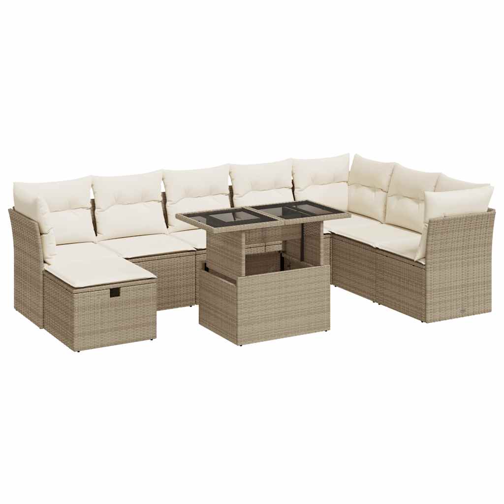 9-delige Loungeset met kussens poly rattan beige is nu te koop bij PeponiXL, paradijselijk wonen!