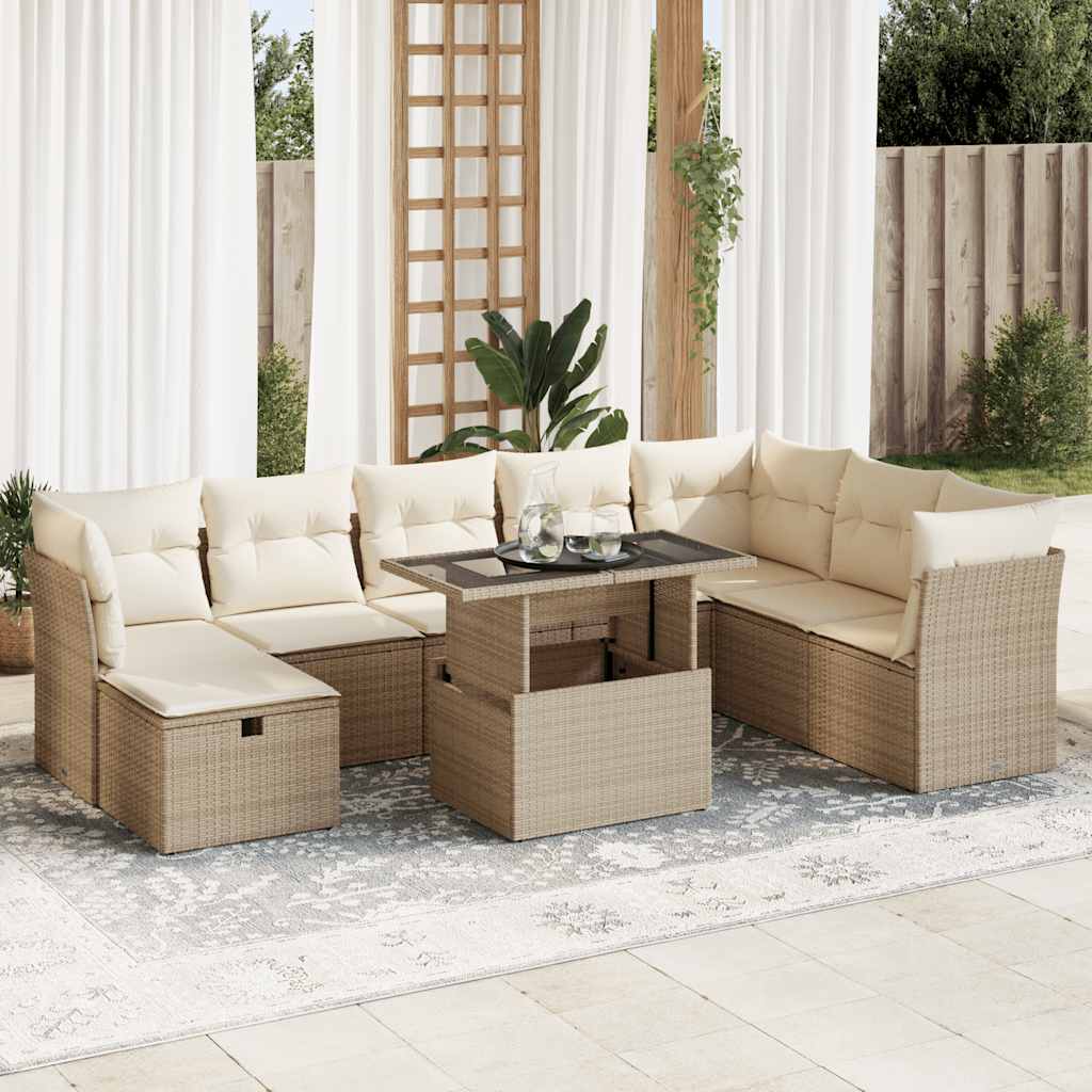 9-delige Loungeset met kussens poly rattan beige is nu te koop bij PeponiXL, paradijselijk wonen!
