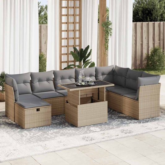 9-delige Loungeset met kussens poly rattan beige is nu te koop bij PeponiXL, paradijselijk wonen!