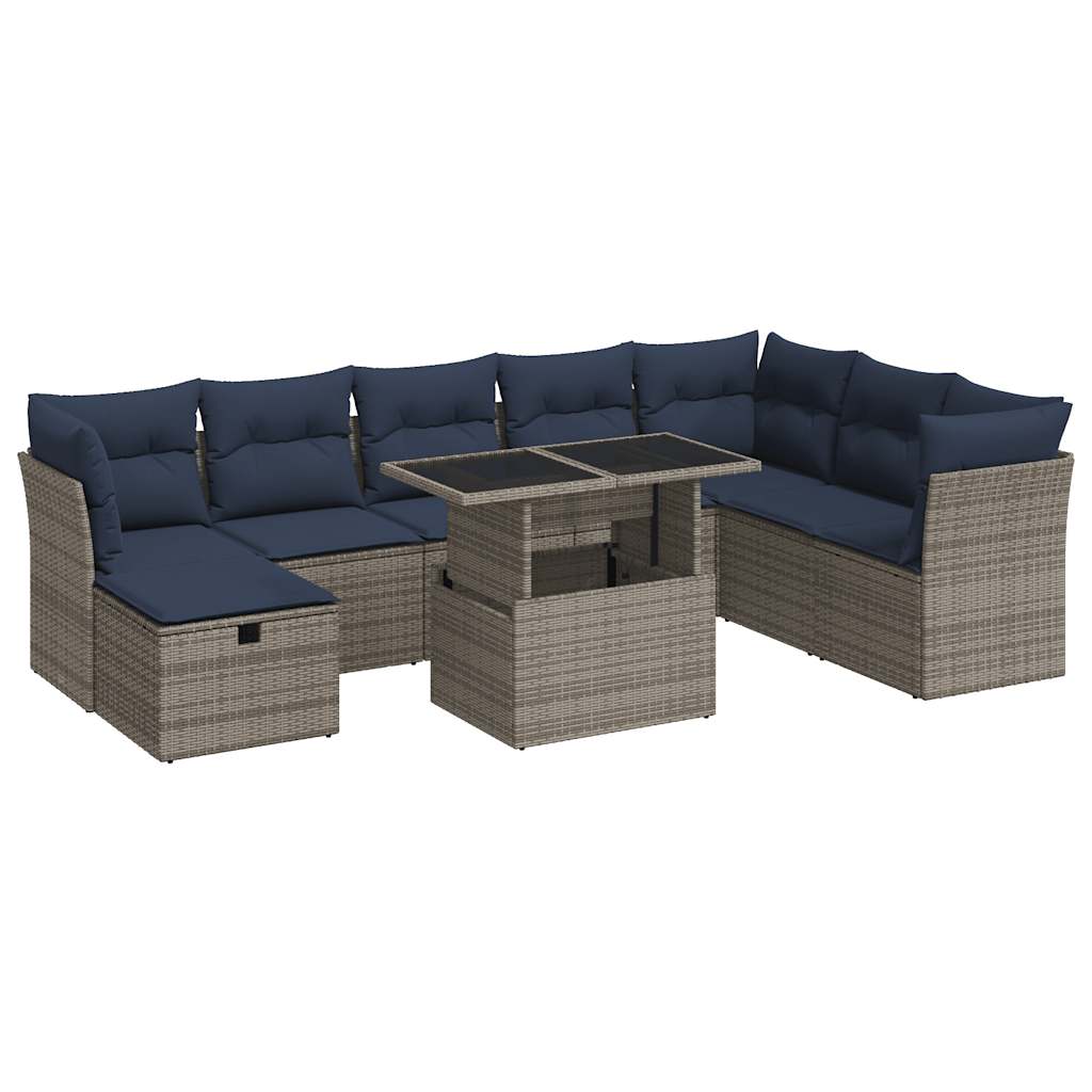 9-delige Loungeset met kussens poly rattan acacia grijs is nu te koop bij PeponiXL, paradijselijk wonen!