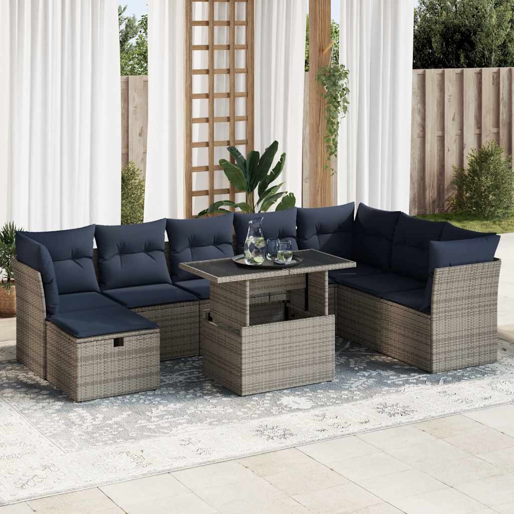 9-delige Loungeset met kussens poly rattan acacia grijs is nu te koop bij PeponiXL, paradijselijk wonen!