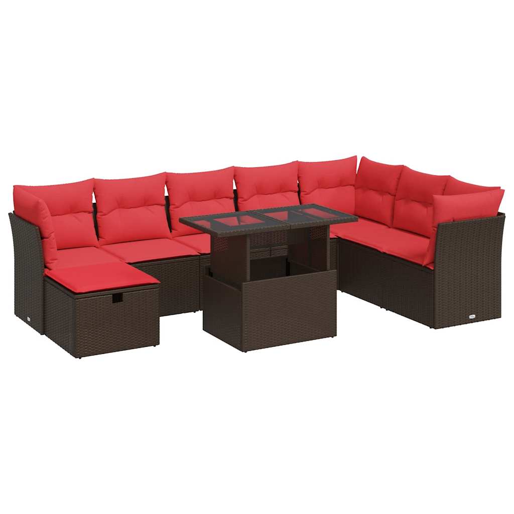 9-delige Loungeset met kussens poly rattan acacia bruin is nu te koop bij PeponiXL, paradijselijk wonen!