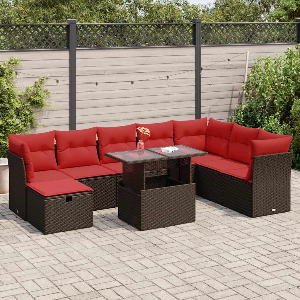9-delige Loungeset met kussens poly rattan acacia bruin is nu te koop bij PeponiXL, paradijselijk wonen!
