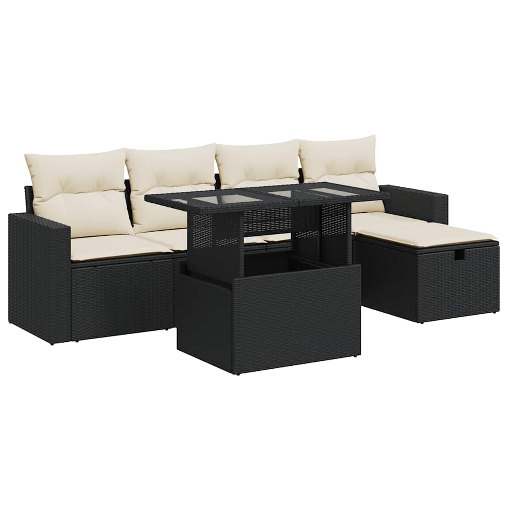 6-delige Loungeset met kussens poly rattan zwart is nu te koop bij PeponiXL, paradijselijk wonen!