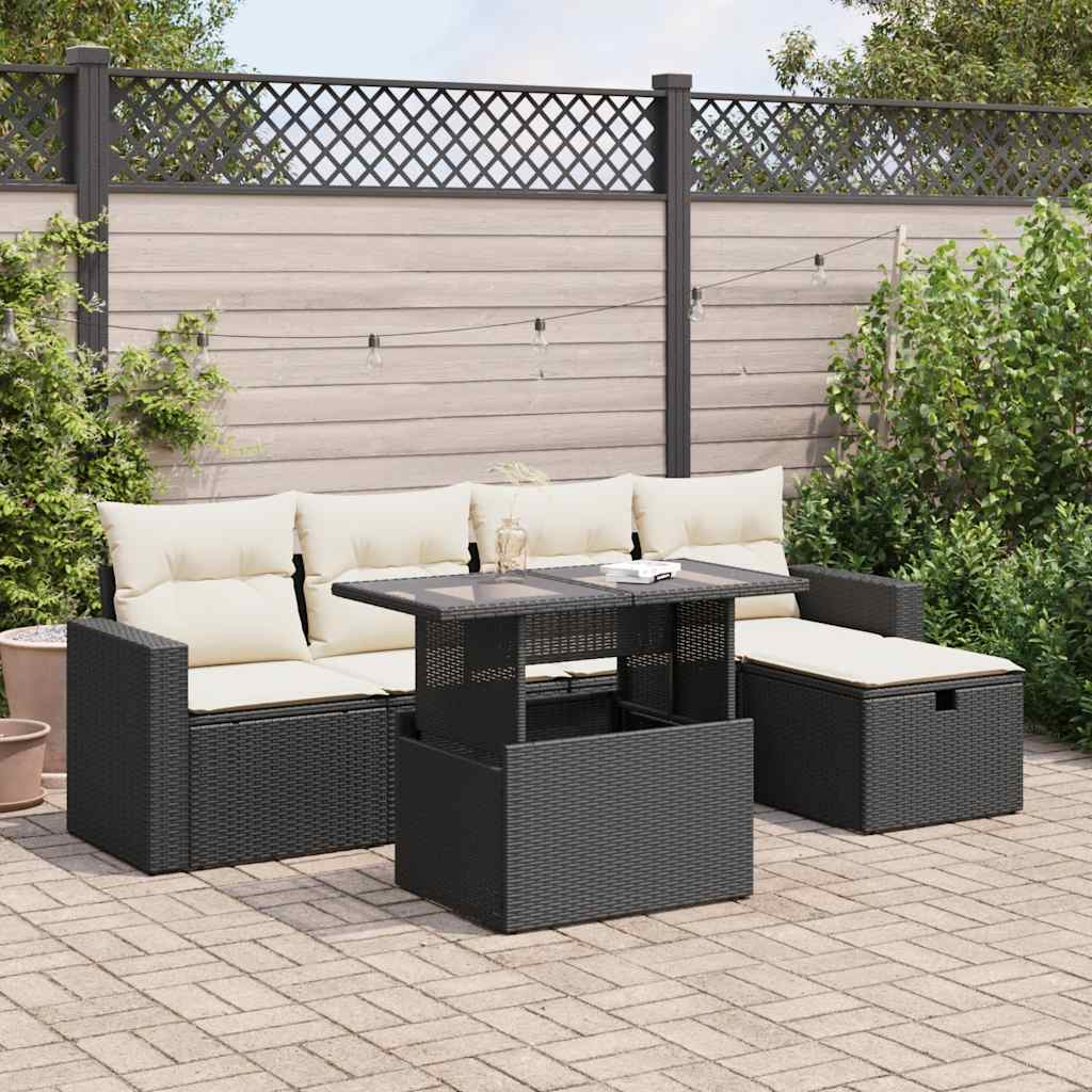 6-delige Loungeset met kussens poly rattan zwart is nu te koop bij PeponiXL, paradijselijk wonen!