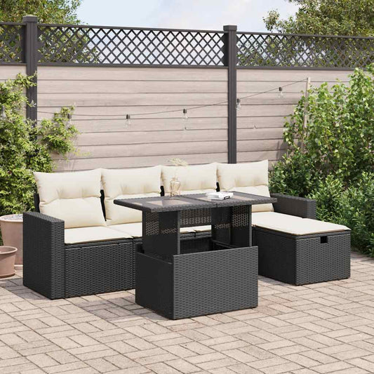 6-delige Loungeset met kussens poly rattan zwart is nu te koop bij PeponiXL, paradijselijk wonen!