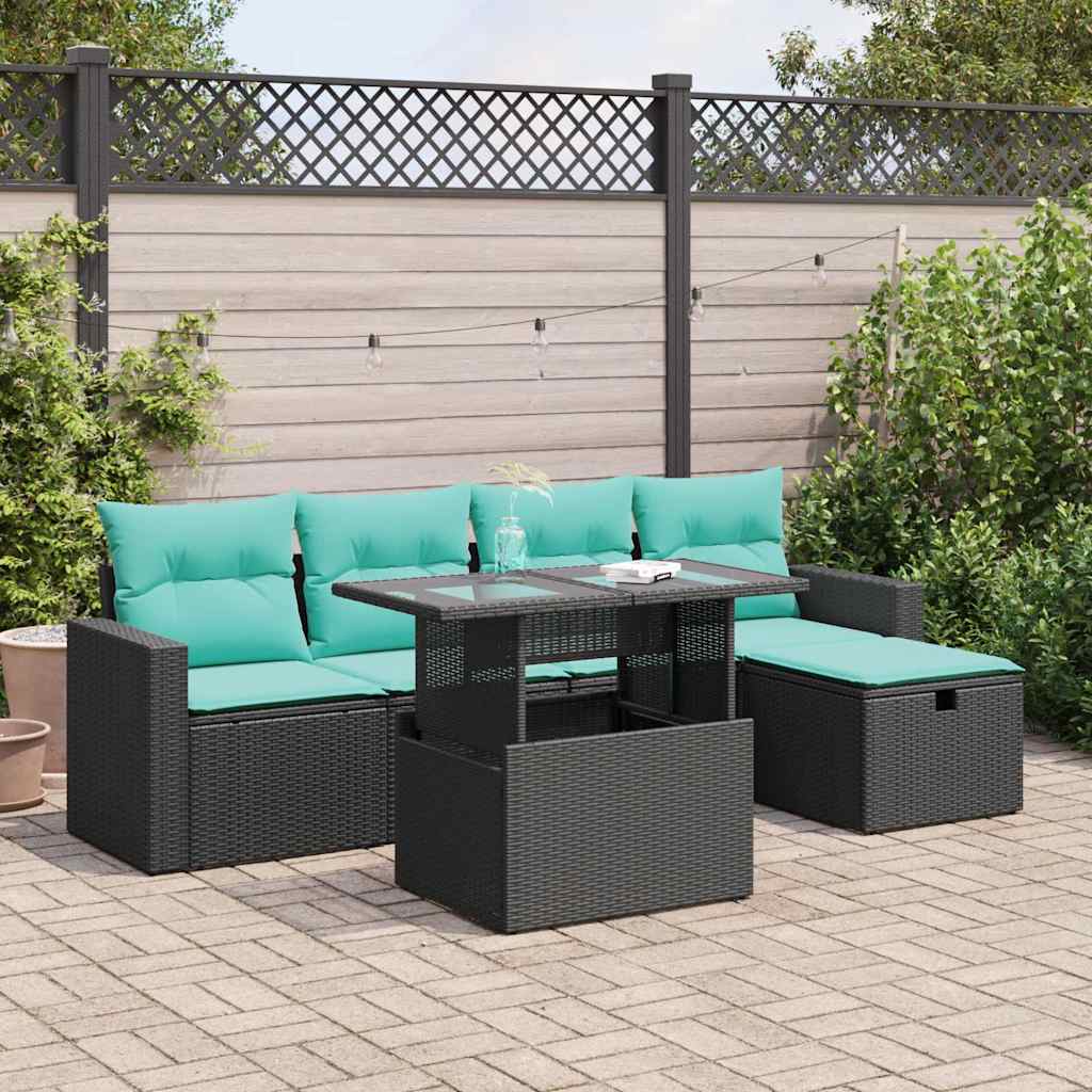 6-delige Loungeset met kussens poly rattan acacia grijs is nu te koop bij PeponiXL, paradijselijk wonen!
