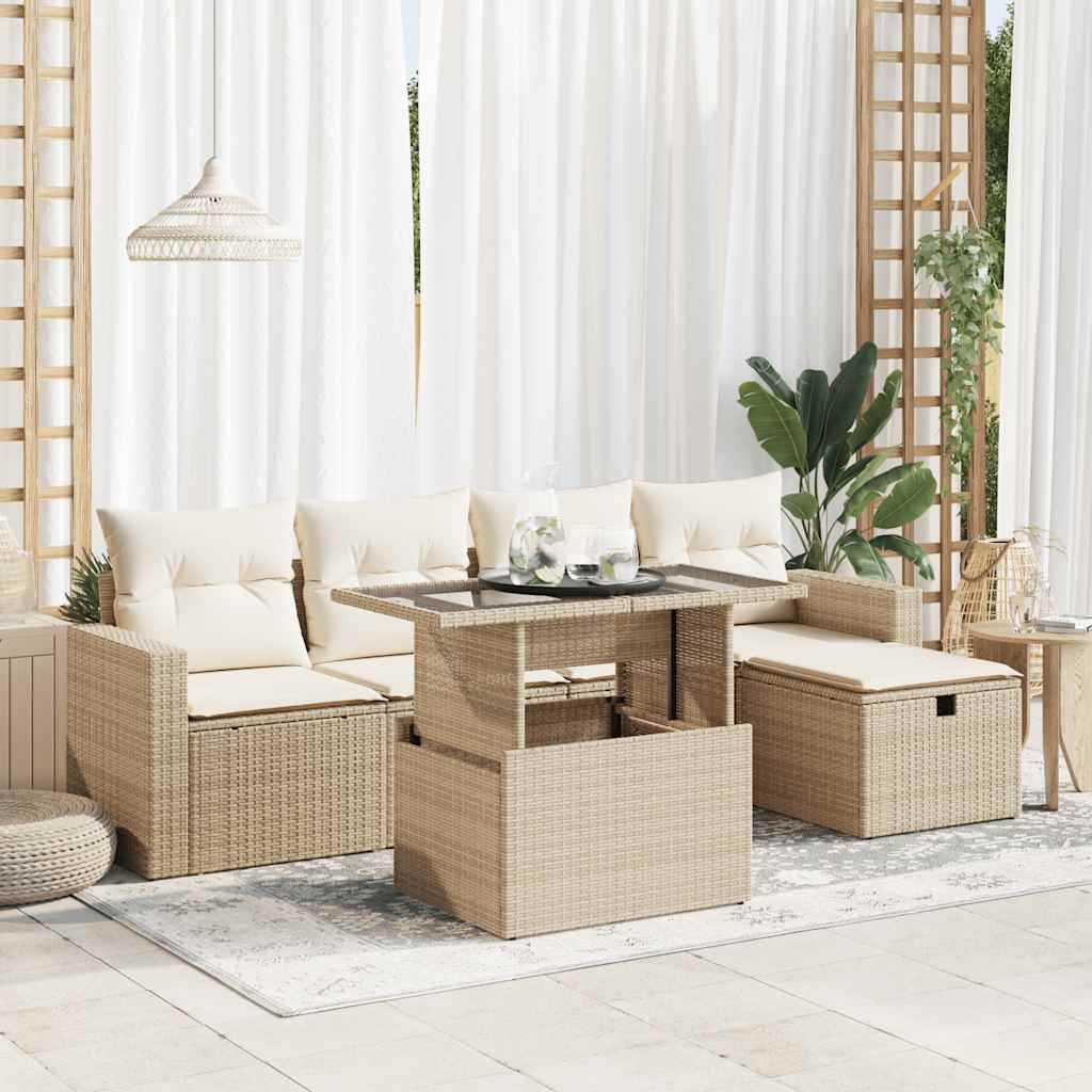 6-delige Loungeset met kussens poly rattan beige is nu te koop bij PeponiXL, paradijselijk wonen!
