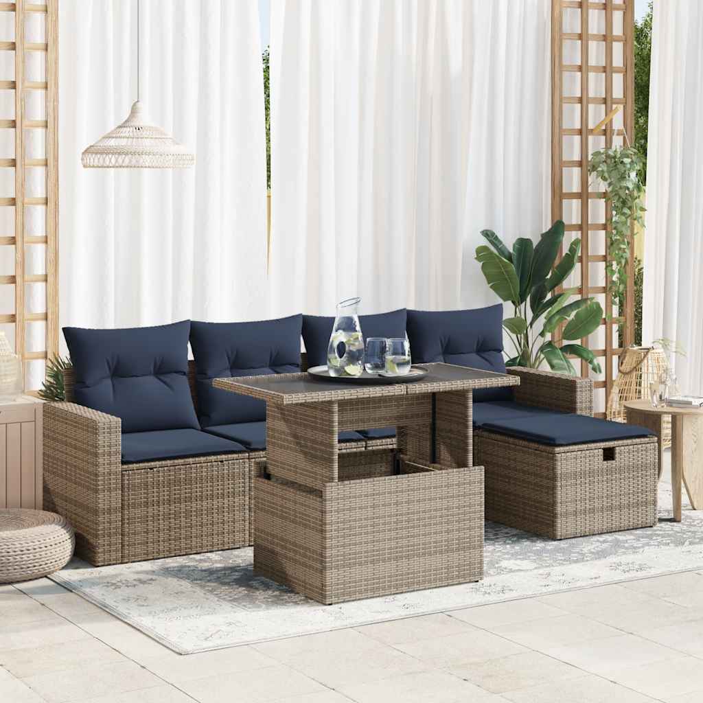 6-delige Loungeset met kussens poly rattan grijs is nu te koop bij PeponiXL, paradijselijk wonen!