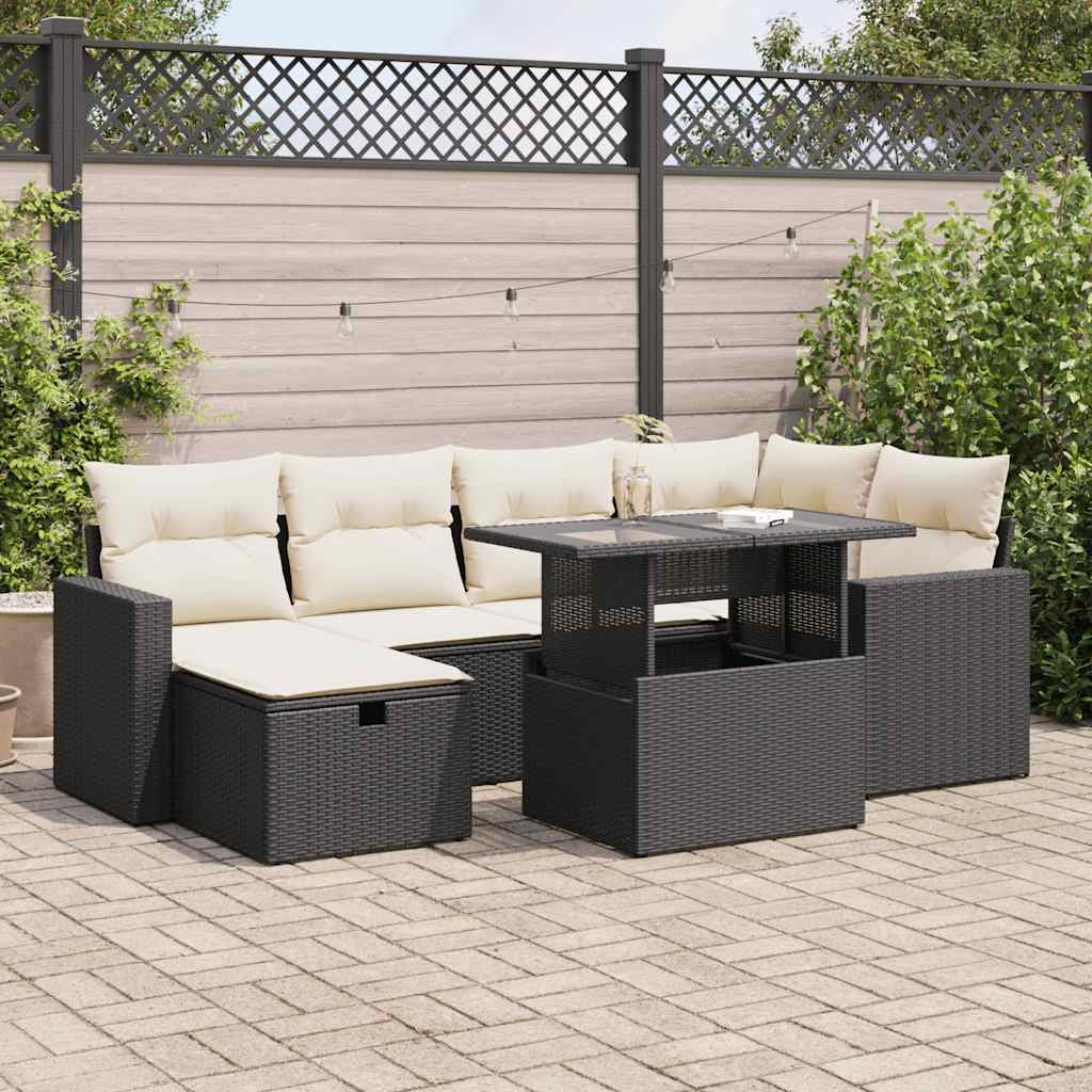 7-delige Loungeset met kussens poly rattan zwart is nu te koop bij PeponiXL, paradijselijk wonen!