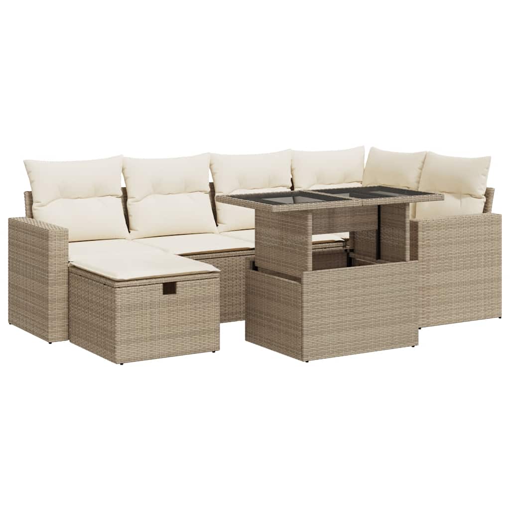 7-delige Loungeset met kussens poly rattan beige is nu te koop bij PeponiXL, paradijselijk wonen!